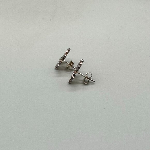 Sterling Silver Snowflake Earrings Crystal Studs Winter Holiday Pierced 0.50" - Picture 4 of 10